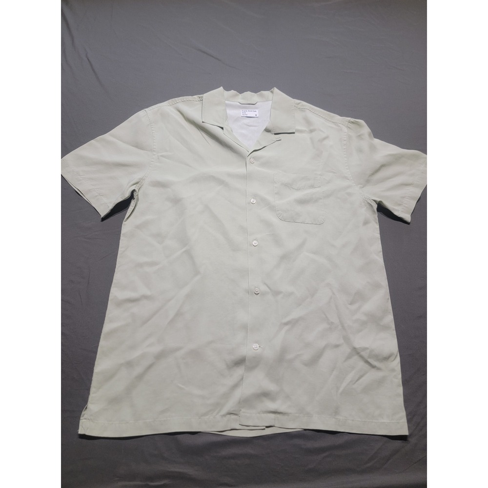 Frank And Oak Mens M Sage Green Tencel Lyocell Short Sleeve Camp Collar Shirt